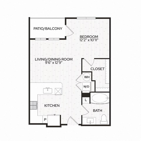 Floor plan for studio, 1 bath, 582 sqft